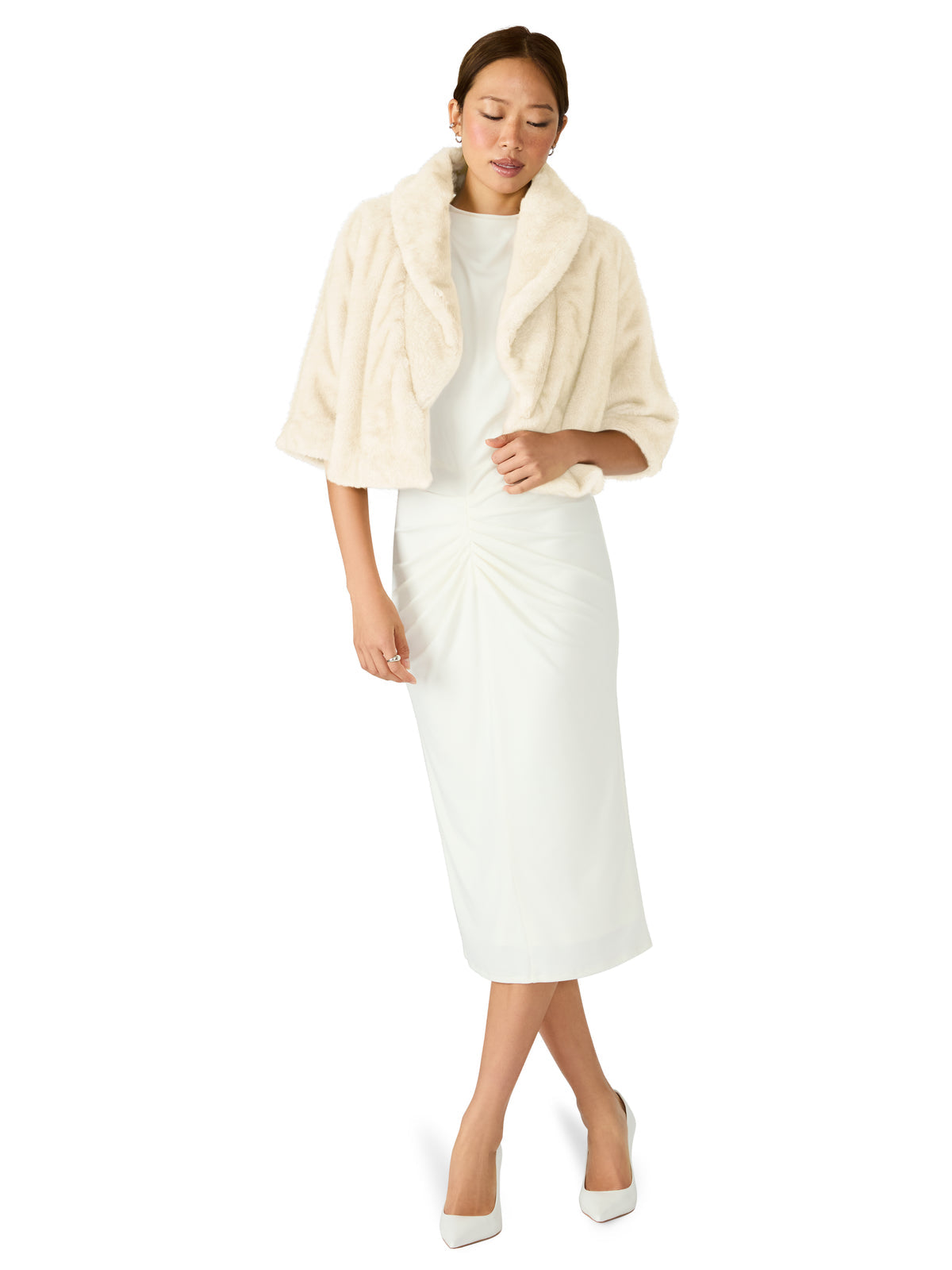 HESTIA Cream Faux Fur Cropped Collared Neckline Women's Coat - Steve Madden