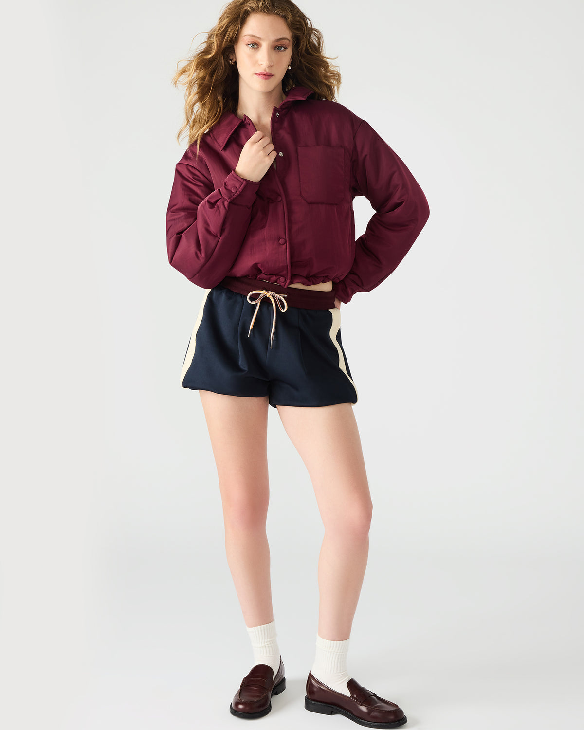 SELMA Wine Long-Sleeved Puffer Button-Up Women's Jacket - Steve Madden