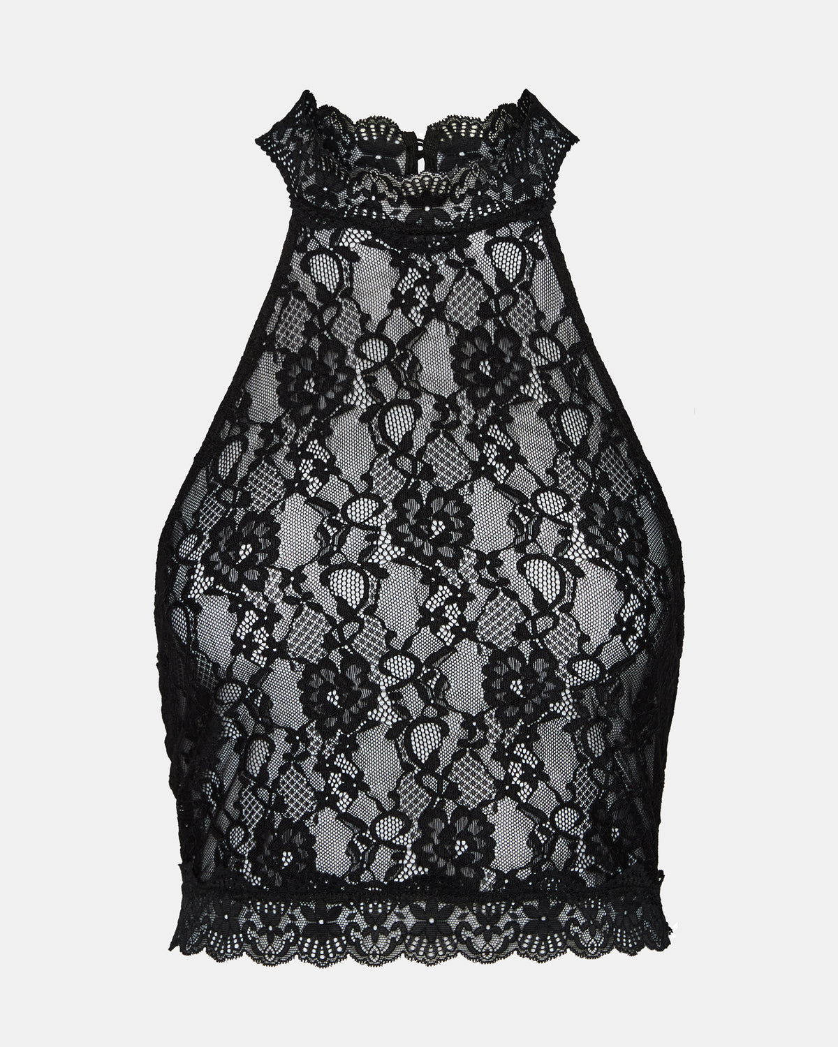 JUDY Black Lace Mesh Cropped Halter Women's Top - Steve Madden