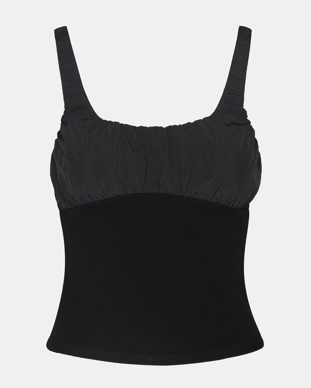 LUANA Black Pull-Over Ruched Tank Top - Steve Madden