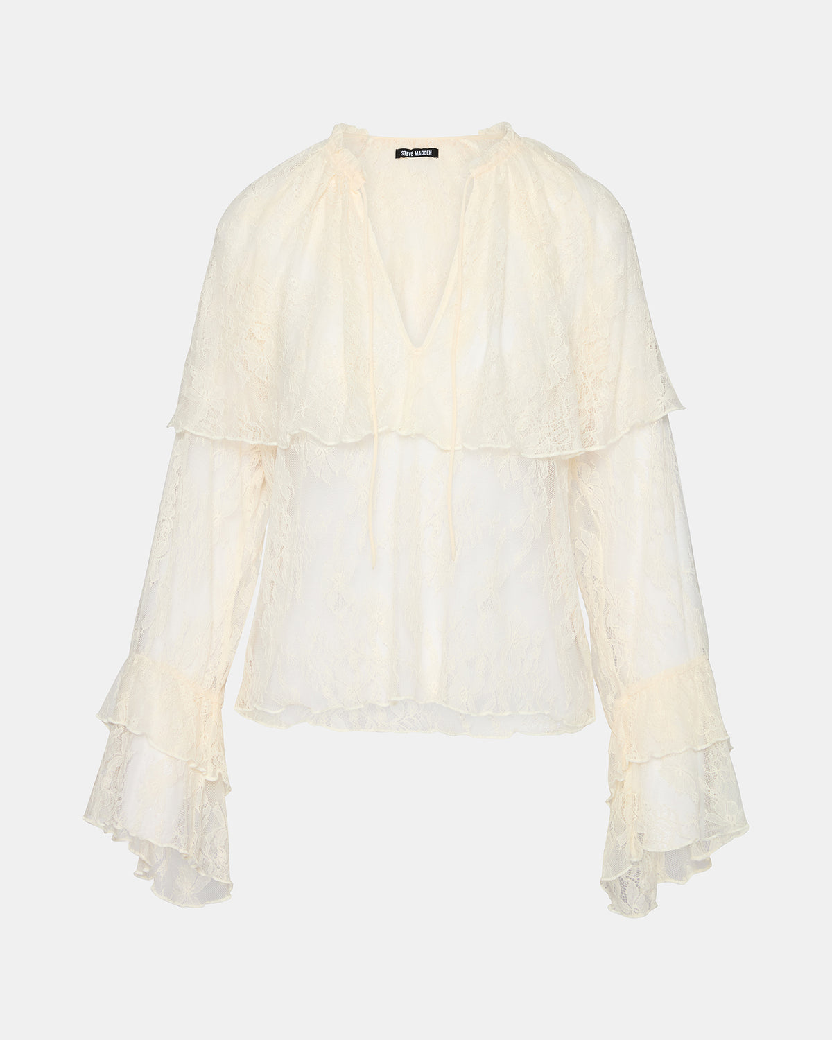 SAYLOR Cream Long-Sleeved Ruffle Mesh Lace Women's Top - Steve Madden