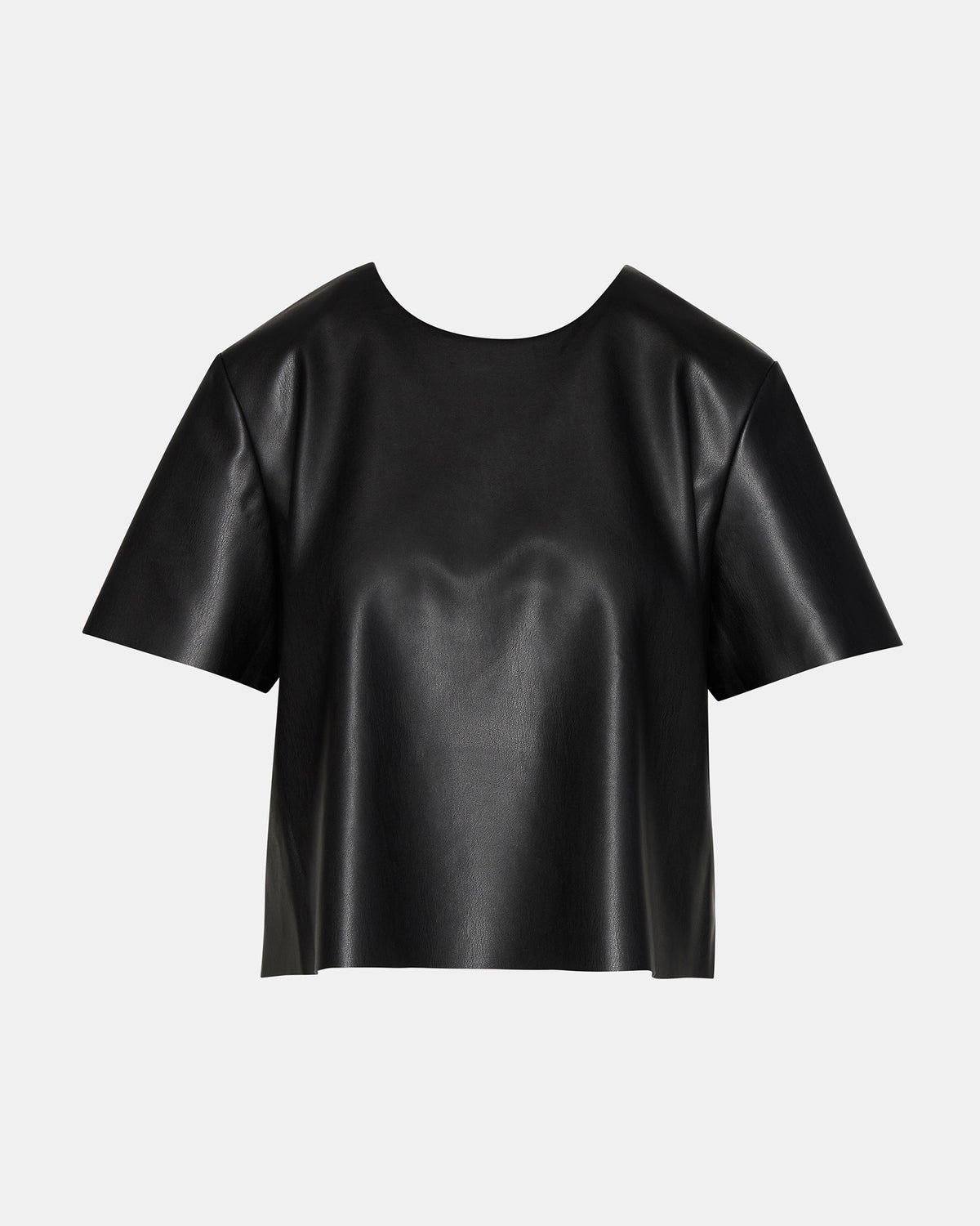 EZRA Black Women's Short Sleeve Faux Leather Top - Steve Madden