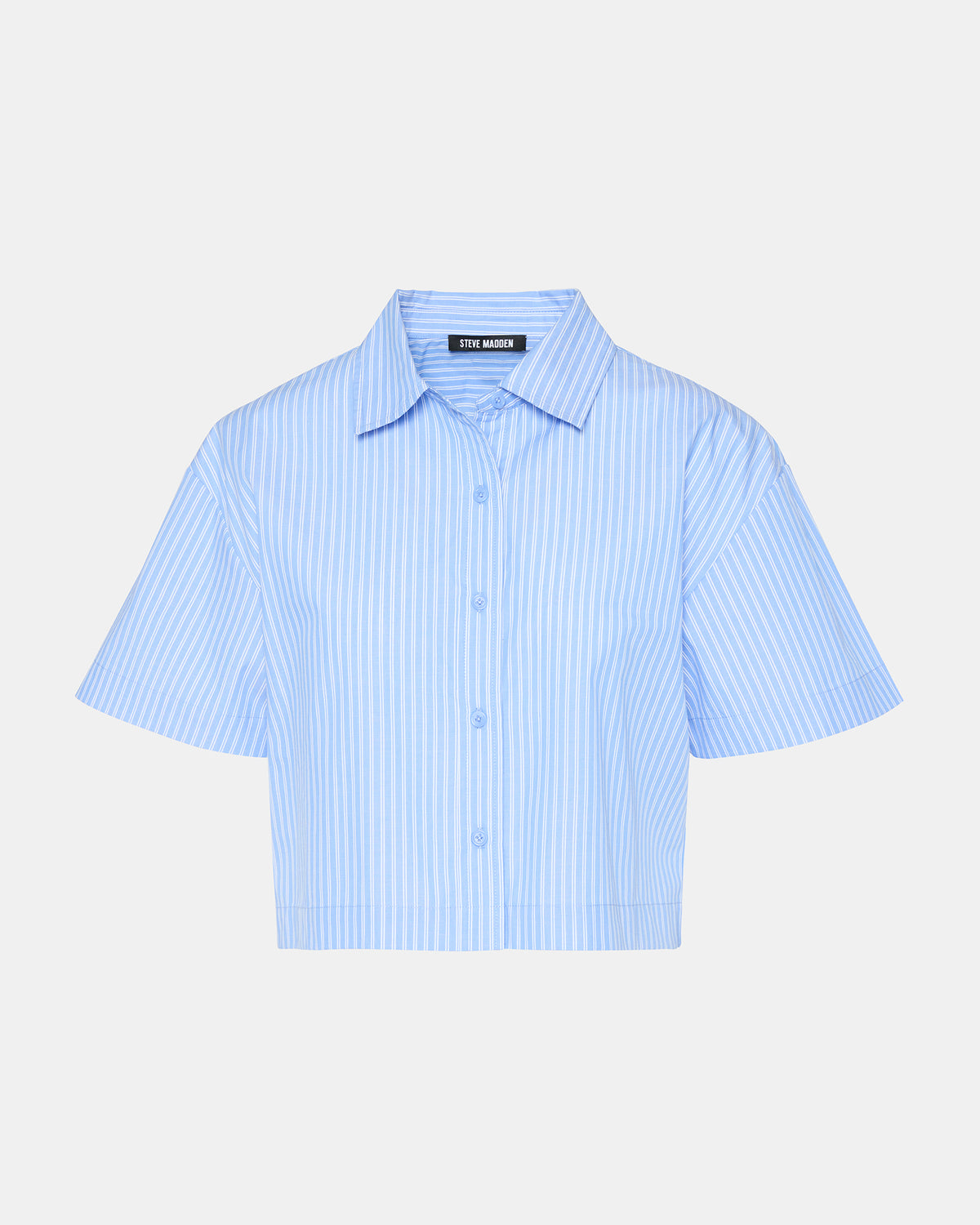 TULA Blue/White Women's Collared Button-Up Pinstripe Top - Steve Madden