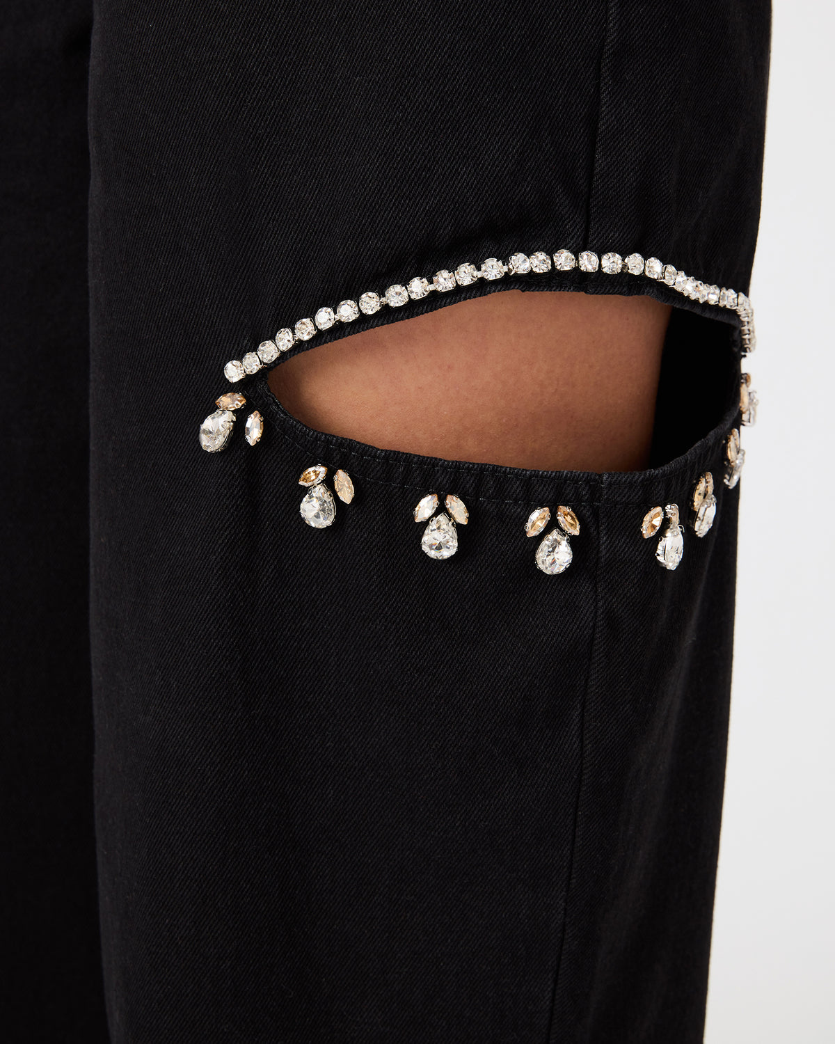 AYLA Black Straight-Leg Rhinestone Embellished Slit Women's Jean - Steve Madden