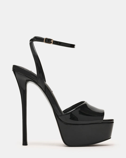 JEZZICA Black Patent Platform Stiletto Ankle Strap Women's Heel - Steve Madden