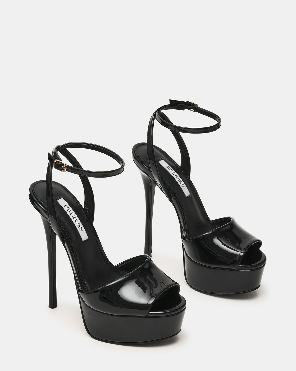JEZZICA Black Patent Platform Stiletto Ankle Strap Women's Heel - Steve Madden