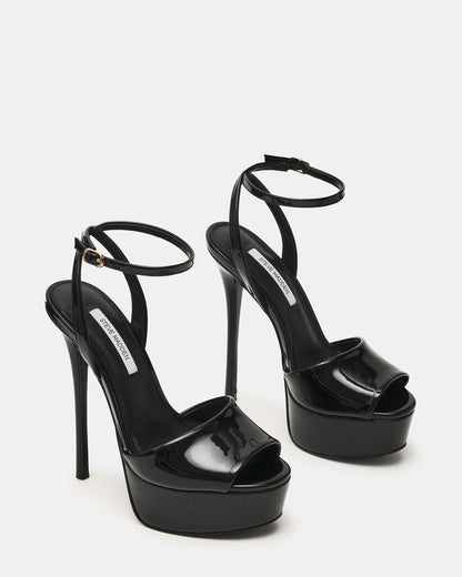 JEZZICA Black Patent Platform Stiletto Ankle Strap Women's Heel - Steve Madden