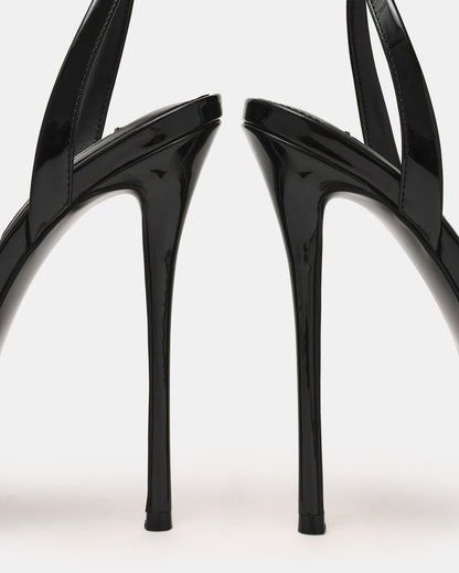 JEZZICA Black Patent Platform Stiletto Ankle Strap Women's Heel - Steve Madden
