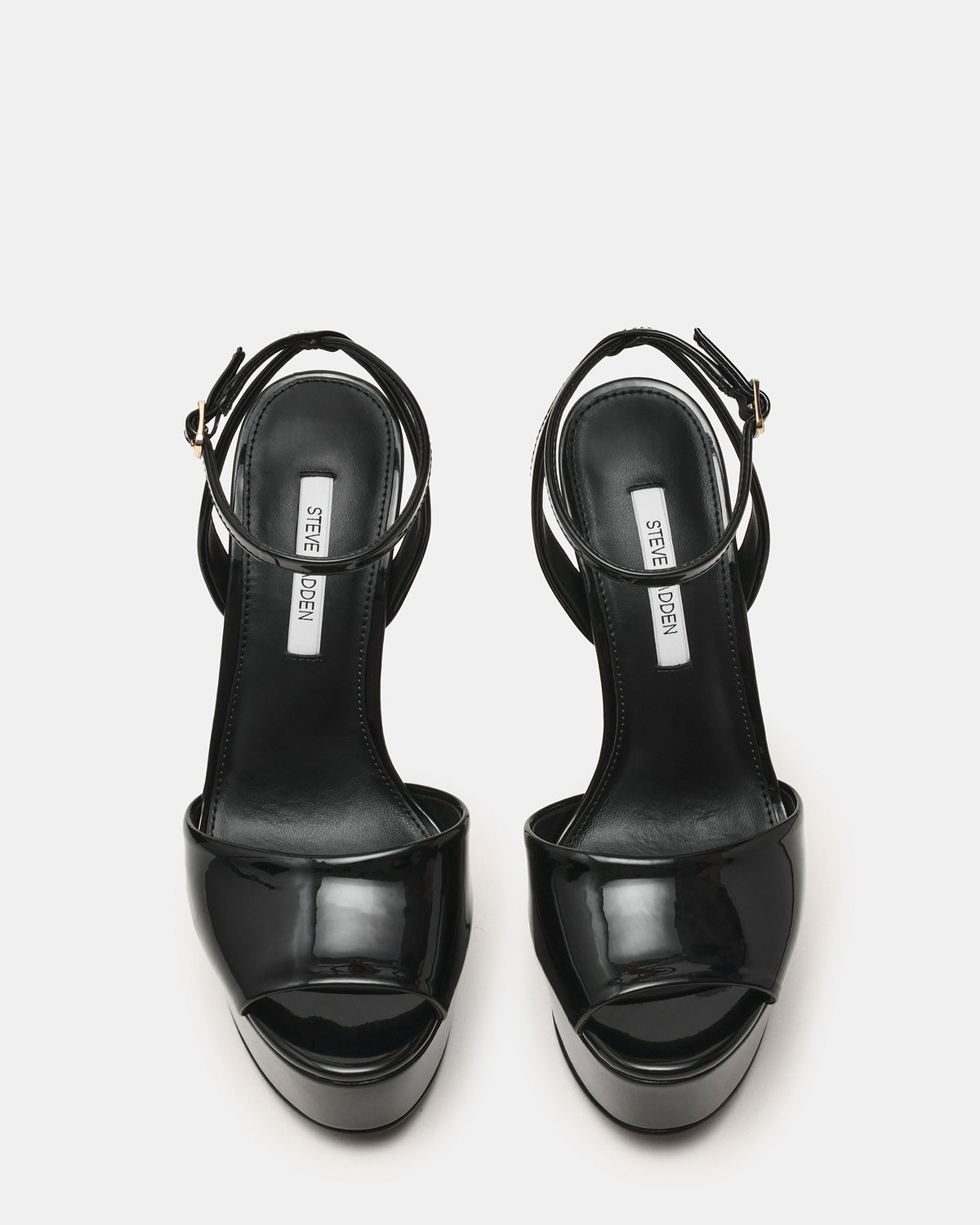 JEZZICA Black Patent Platform Stiletto Ankle Strap Women's Heel - Steve Madden