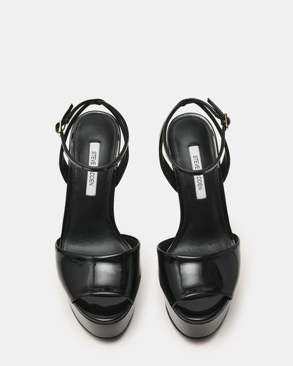 JEZZICA Black Patent Platform Stiletto Ankle Strap Women's Heel - Steve Madden