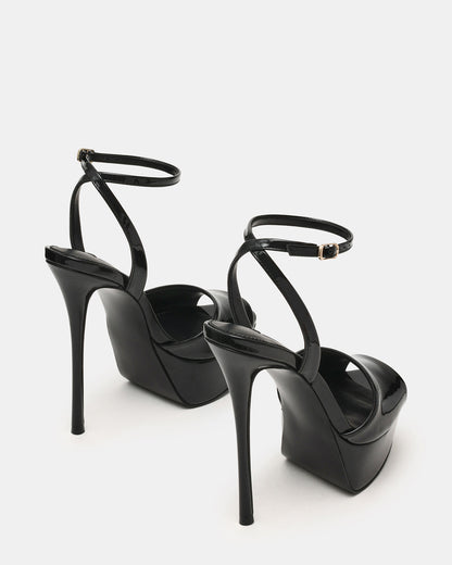 JEZZICA Black Patent Platform Stiletto Ankle Strap Women's Heel - Steve Madden
