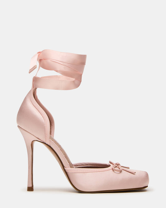 LARINA Pink Satin Square-Toe Stiletto Pump Lace-Up Women's Heel - Steve Madden
