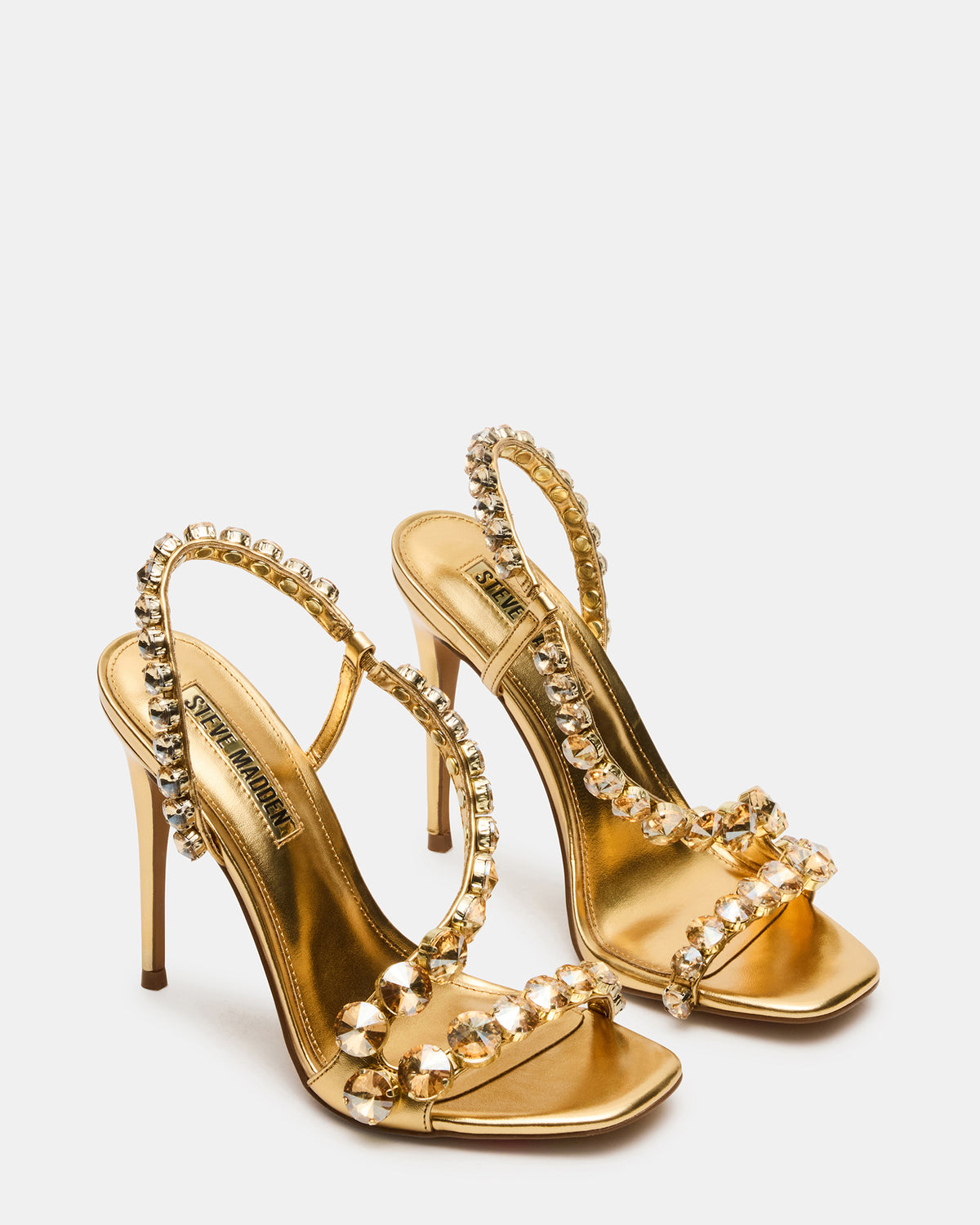 NYLIE Gold Multi Strappy Square-Toe Embellished Women's Heel - Steve Madden