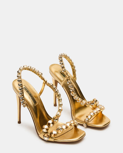 NYLIE Gold Multi Strappy Square-Toe Embellished Women's Heel - Steve Madden