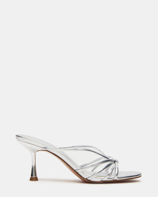 EDNA Silver Leather Strappy Mule Women's Heel - Steve Madden