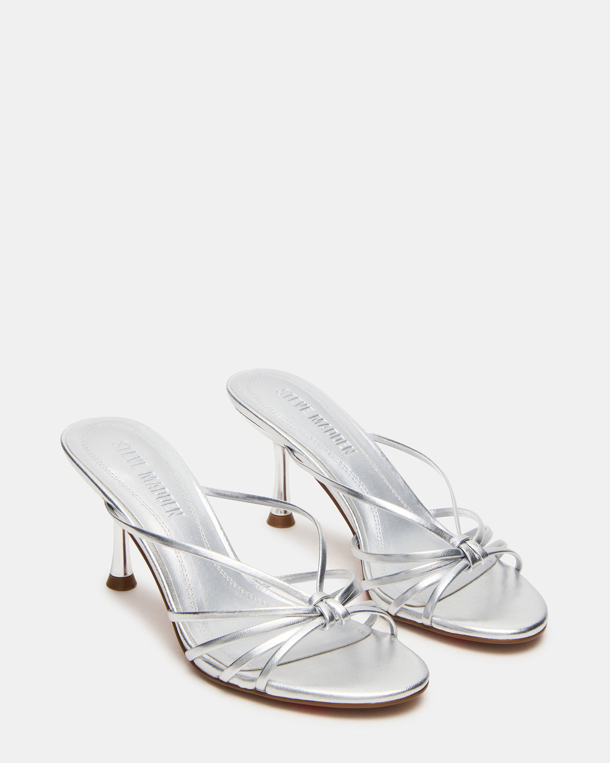 EDNA Silver Leather Strappy Mule Women's Heel - Steve Madden