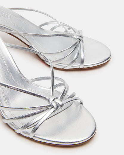 EDNA Silver Leather Strappy Mule Women's Heel - Steve Madden