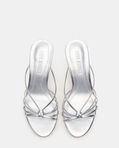 EDNA Silver Leather Strappy Mule Women's Heel - Steve Madden