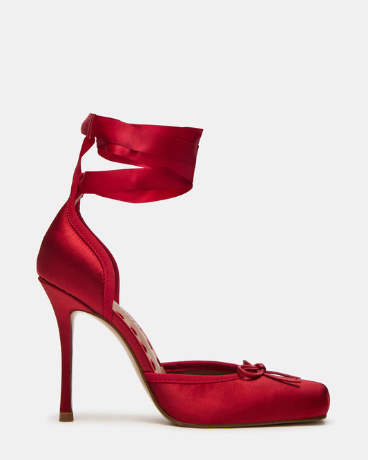 LARINA Red Satin Square-Toe Stiletto Pump Lace-Up Women's Heel - Steve Madden