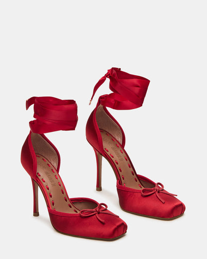 LARINA Red Satin Square-Toe Stiletto Pump Lace-Up Women's Heel - Steve Madden