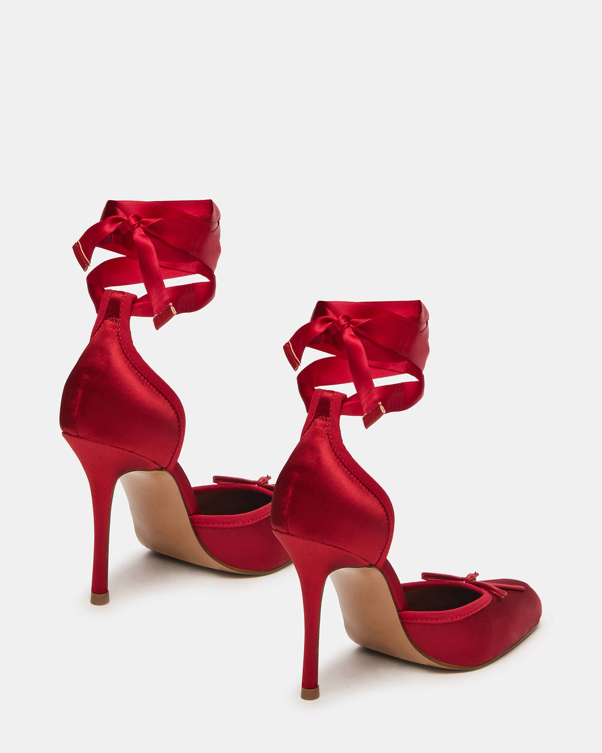 LARINA Red Satin Square-Toe Stiletto Pump Lace-Up Women's Heel - Steve Madden