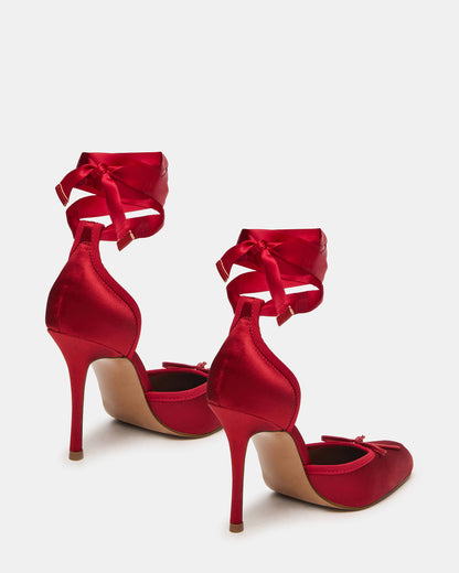 LARINA Red Satin Square-Toe Stiletto Pump Lace-Up Women's Heel - Steve Madden