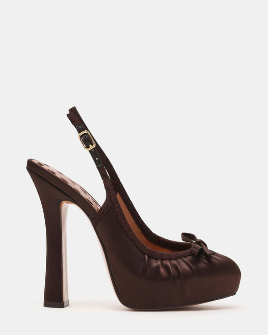 SOFIE Brown Satin Bow Slingback Platform Women's Heel - Steve Madden