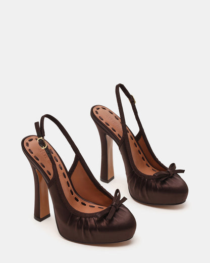 SOFIE Brown Satin Bow Slingback Platform Women's Heel - Steve Madden