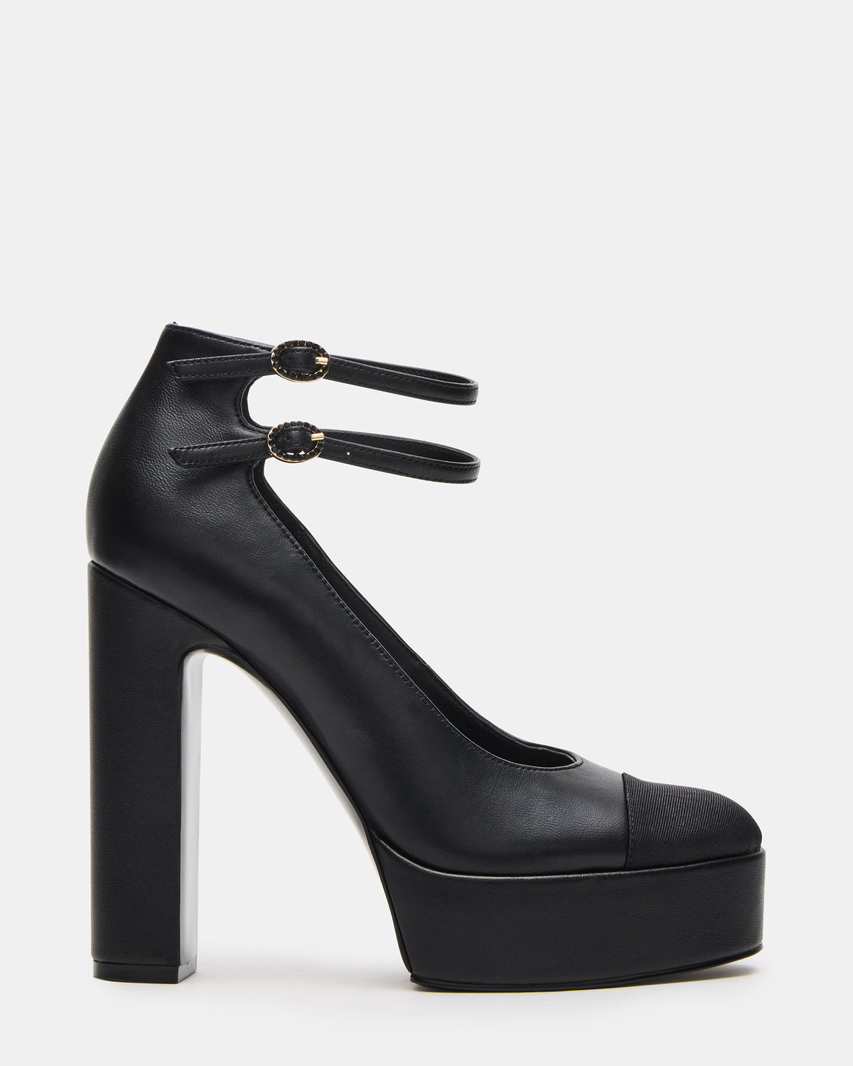 PEYTON Black Leather Block Heel Platform Women's Heel - Steve Madden