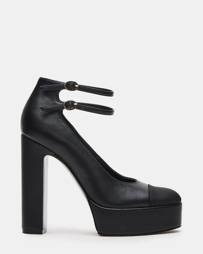 PEYTON Black Leather Block Heel Platform Women's Heel - Steve Madden