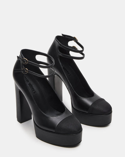 PEYTON Black Leather Block Heel Platform Women's Heel - Steve Madden