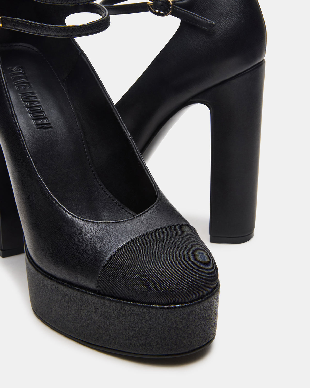 PEYTON Black Leather Block Heel Platform Women's Heel - Steve Madden