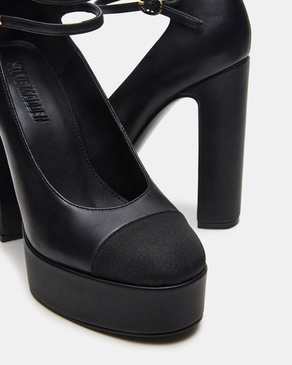 PEYTON Black Leather Block Heel Platform Women's Heel - Steve Madden
