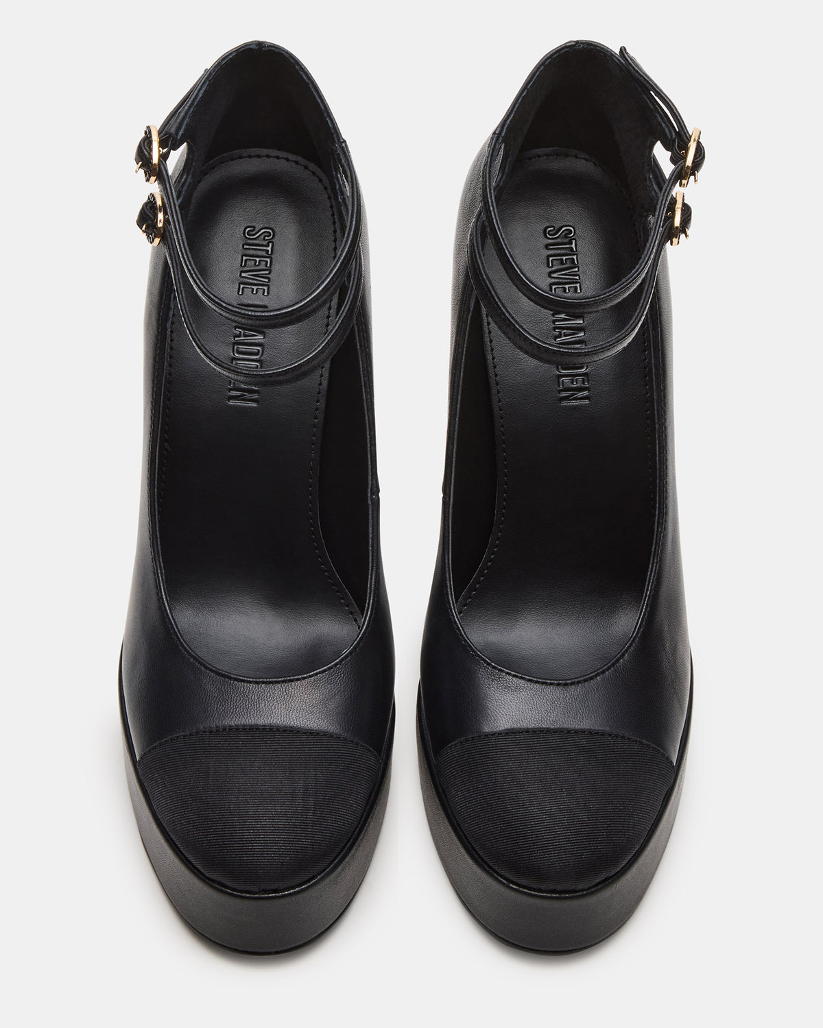 PEYTON Black Leather Block Heel Platform Women's Heel - Steve Madden