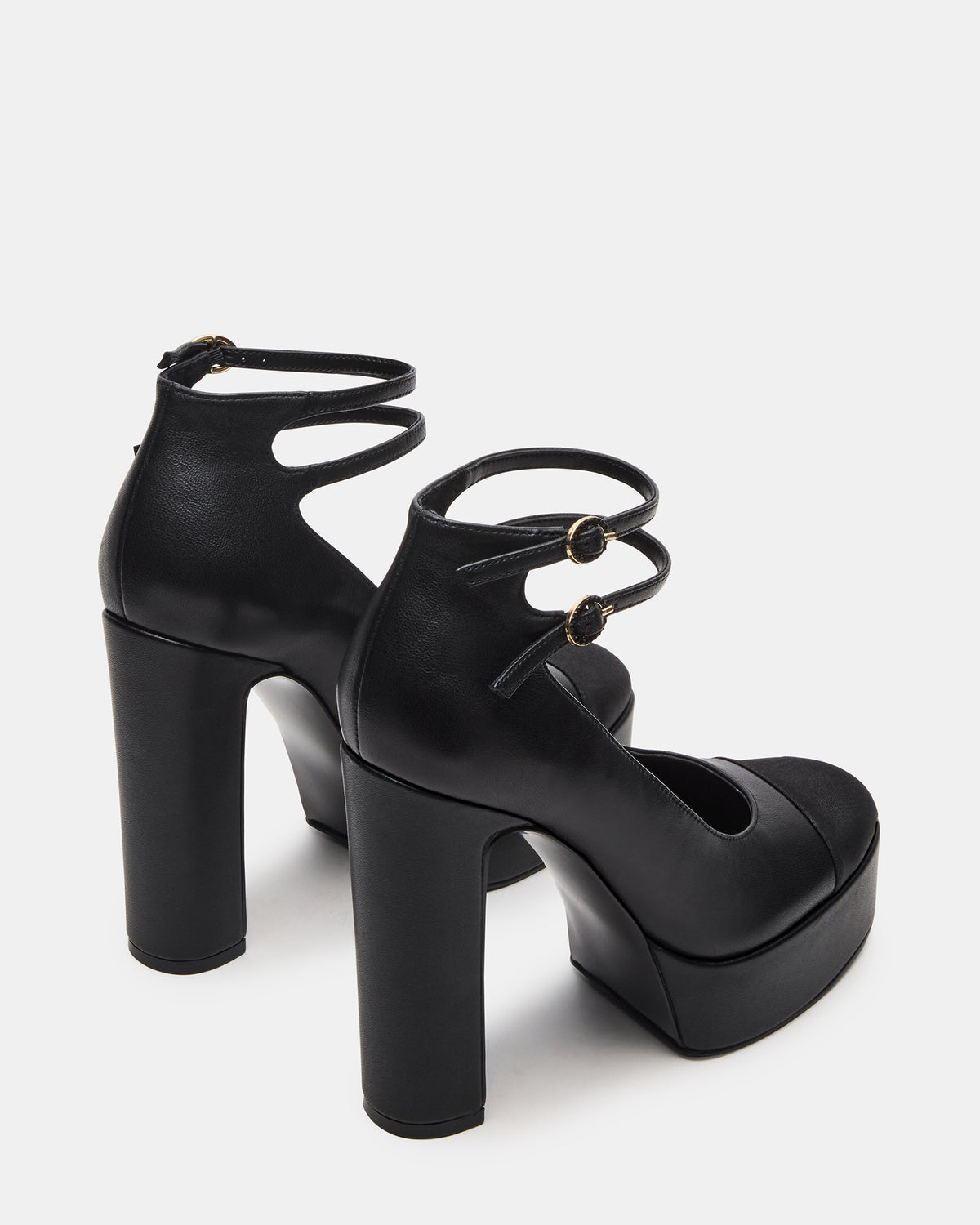 PEYTON Black Leather Block Heel Platform Women's Heel - Steve Madden
