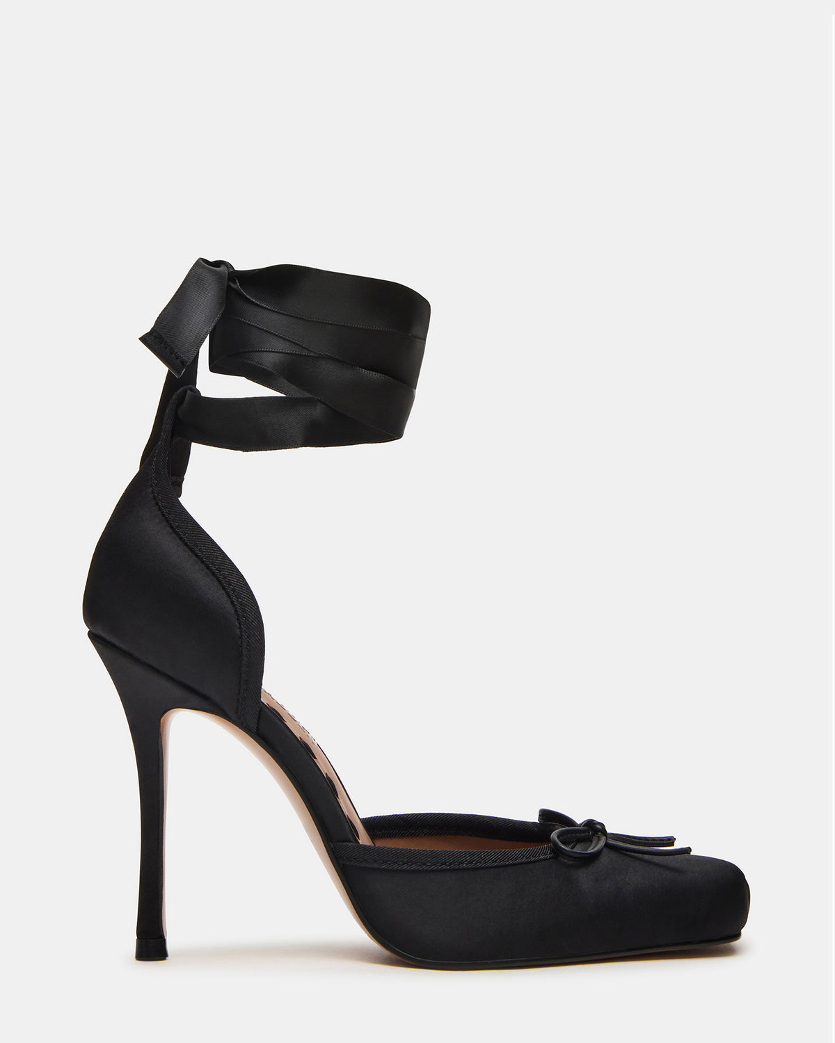 LARINA Black Satin Square-Toe Stiletto Pump Lace-Up Women's Heel - Steve Madden