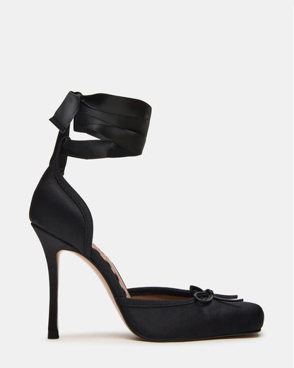 LARINA Black Satin Square-Toe Stiletto Pump Lace-Up Women's Heel - Steve Madden
