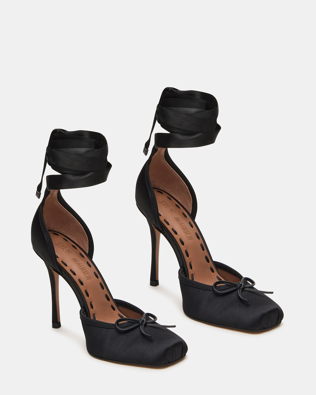 LARINA Black Satin Square-Toe Stiletto Pump Lace-Up Women's Heel - Steve Madden