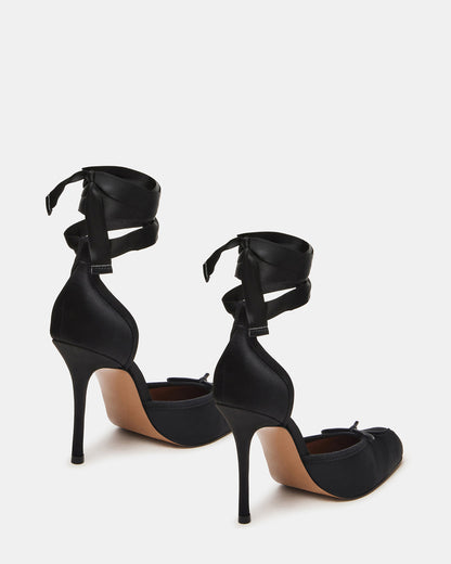 LARINA Black Satin Square-Toe Stiletto Pump Lace-Up Women's Heel - Steve Madden