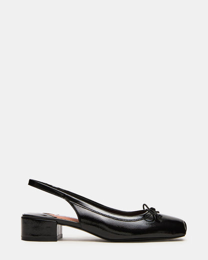 LOVED Black Crinkle Patent Square-Toe Slingback Ballet Women's Heel - Steve Madden