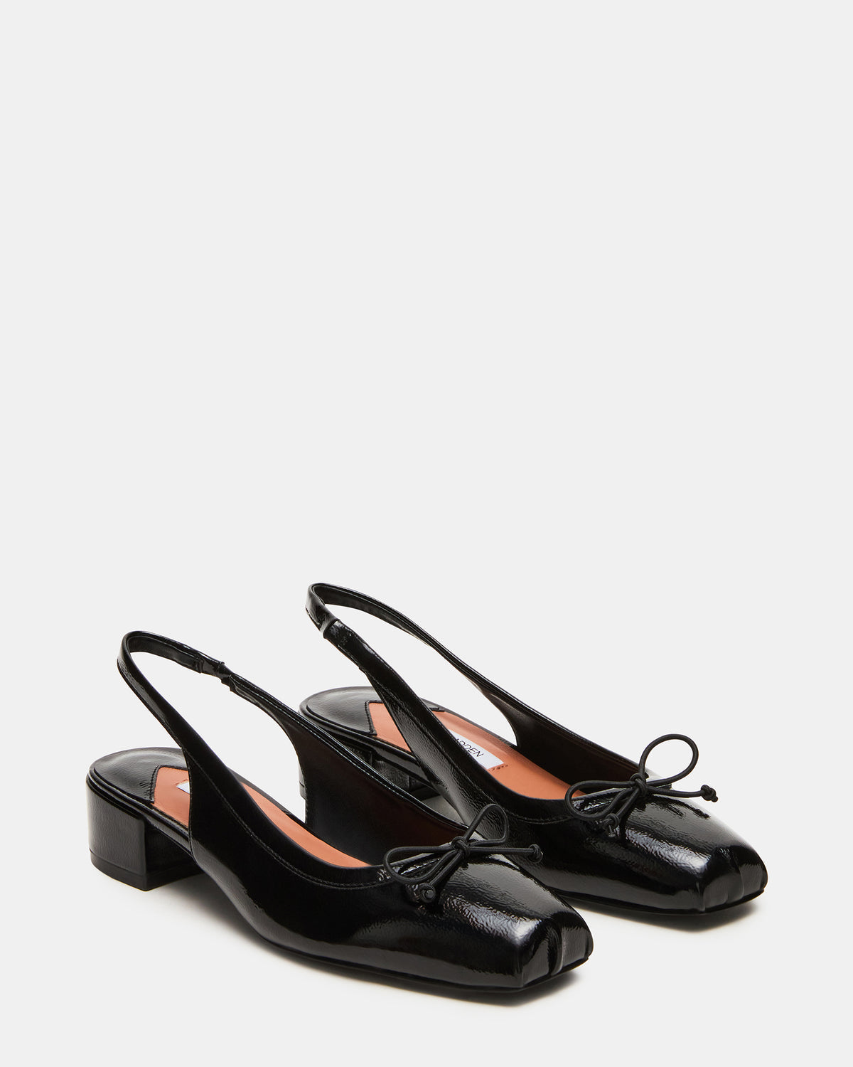LOVED Black Crinkle Patent Square-Toe Slingback Ballet Women's Heel - Steve Madden