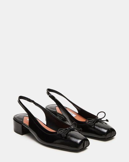 LOVED Black Crinkle Patent Square-Toe Slingback Ballet Women's Heel - Steve Madden