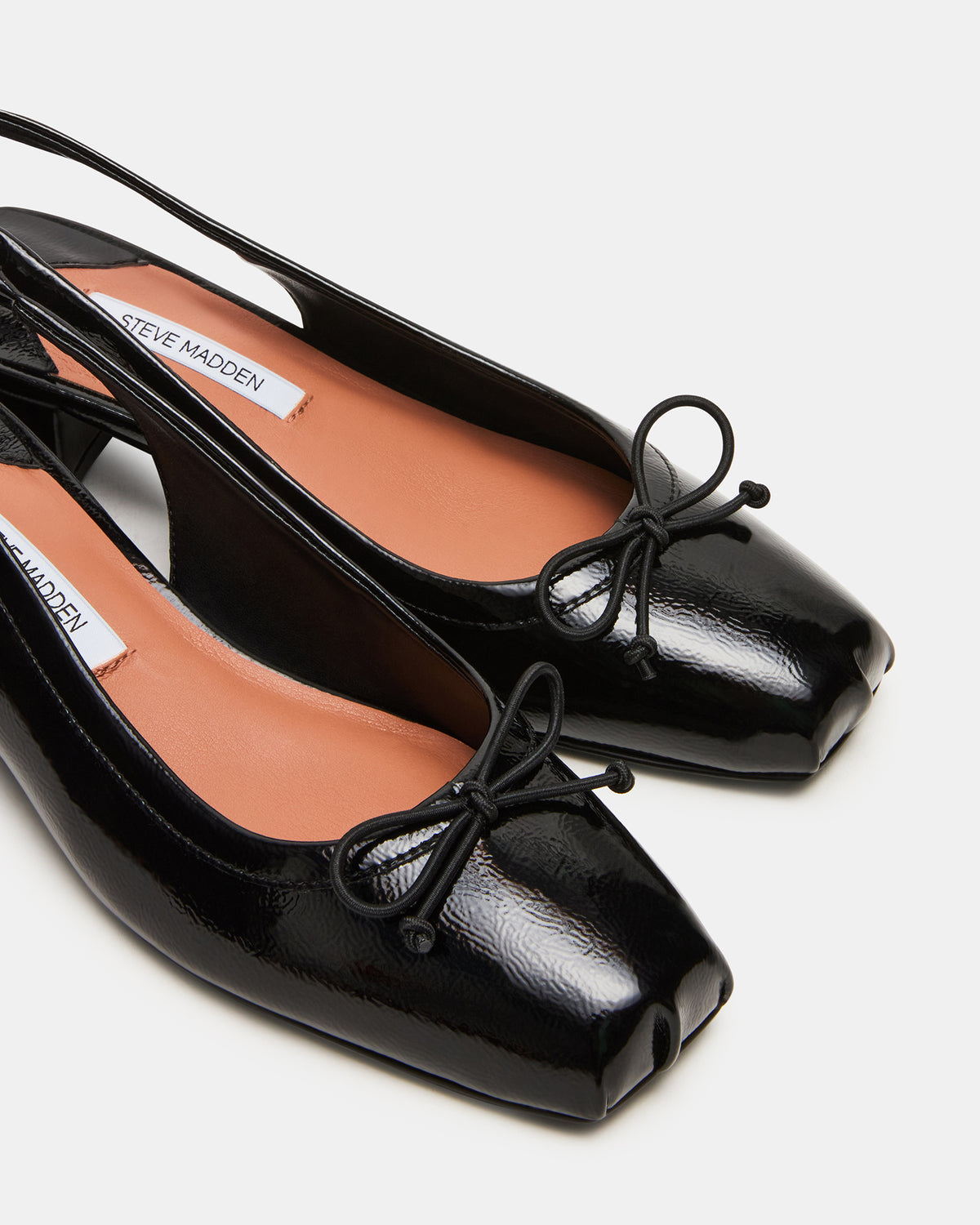LOVED Black Crinkle Patent Square-Toe Slingback Ballet Women's Heel - Steve Madden
