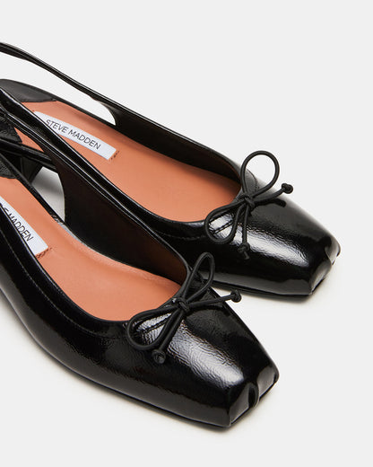 LOVED Black Crinkle Patent Square-Toe Slingback Ballet Women's Heel - Steve Madden