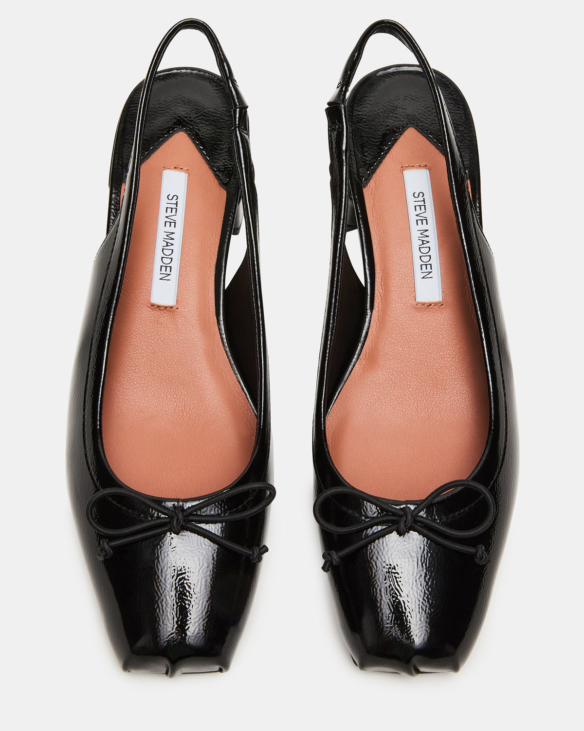 LOVED Black Crinkle Patent Square-Toe Slingback Ballet Women's Heel - Steve Madden