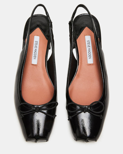 LOVED Black Crinkle Patent Square-Toe Slingback Ballet Women's Heel - Steve Madden
