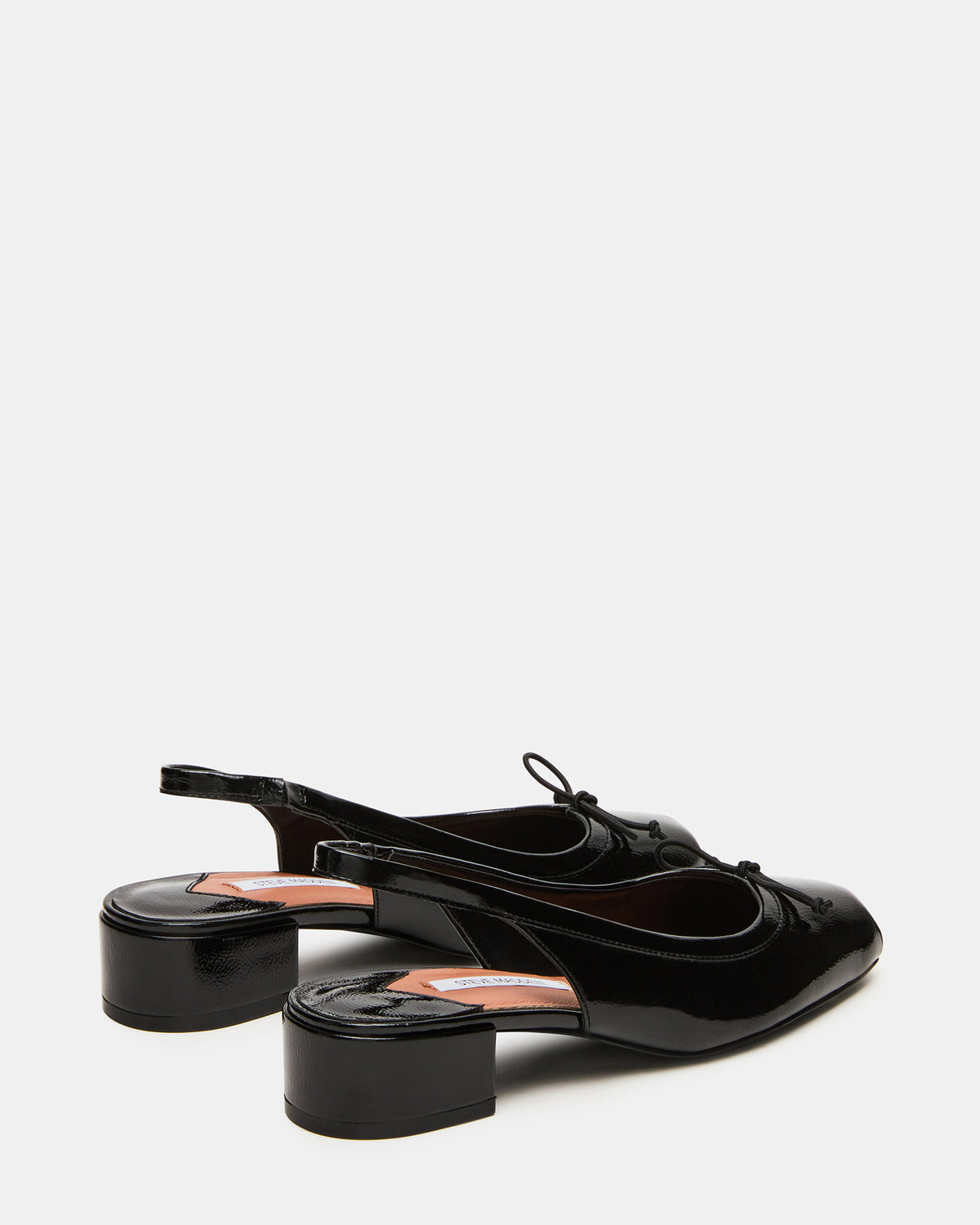 LOVED Black Crinkle Patent Square-Toe Slingback Ballet Women's Heel - Steve Madden