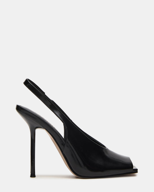 LUCIAN Black Leather Square-Toe Peep-Toe Slingback Women's Heel - Steve Madden