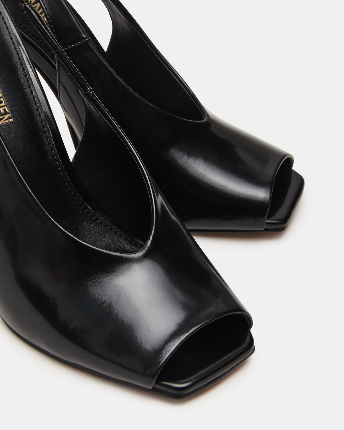 LUCIAN Black Leather Square-Toe Peep-Toe Slingback Women's Heel - Steve Madden