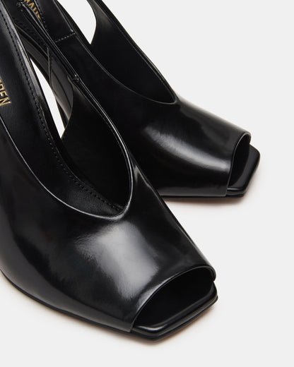 LUCIAN Black Leather Square-Toe Peep-Toe Slingback Women's Heel - Steve Madden